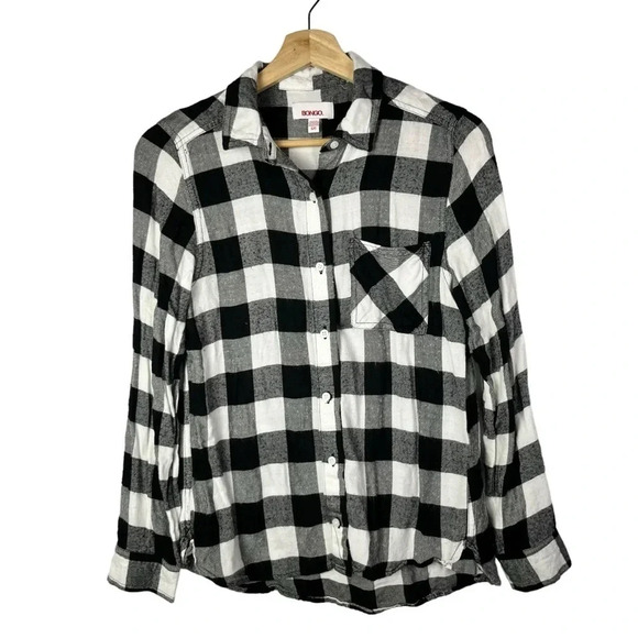 Bongo Black & White Square Plaid Long Sleeve Button Down S - Picture 1 of 4